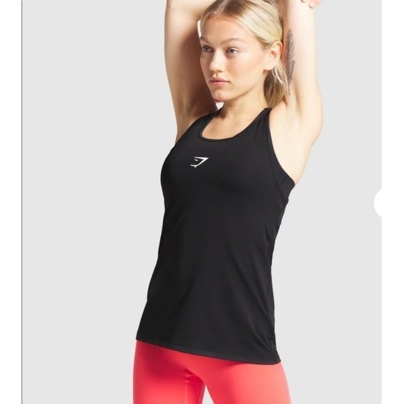 Gymshark Tops - Gymshark Tank Top Womens S Black Racerback Training Vest Stretch Logo Gym